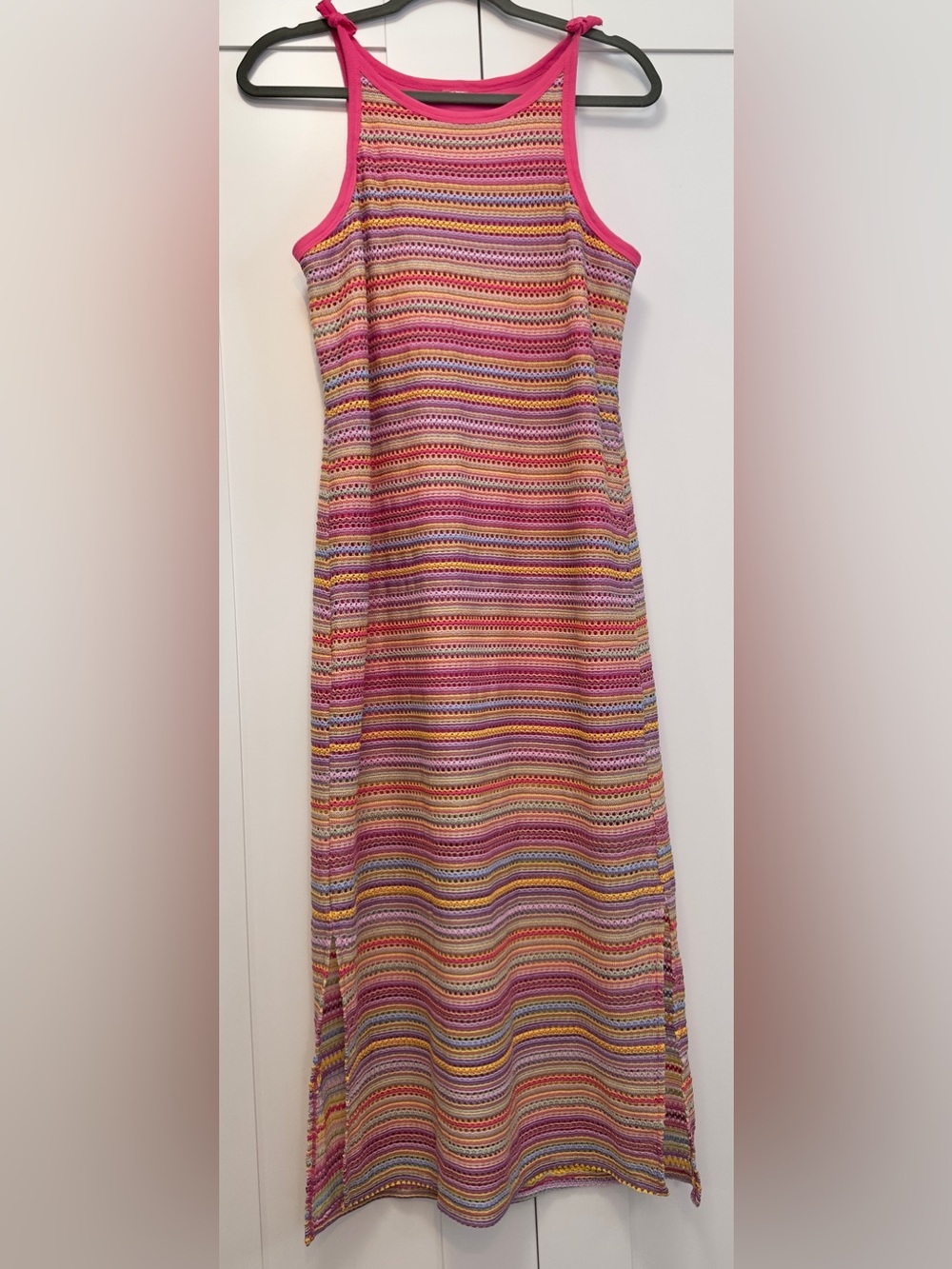 Multi Color Striped Crochet Sleeveless Tank Style Maxi Dress Sz M/L